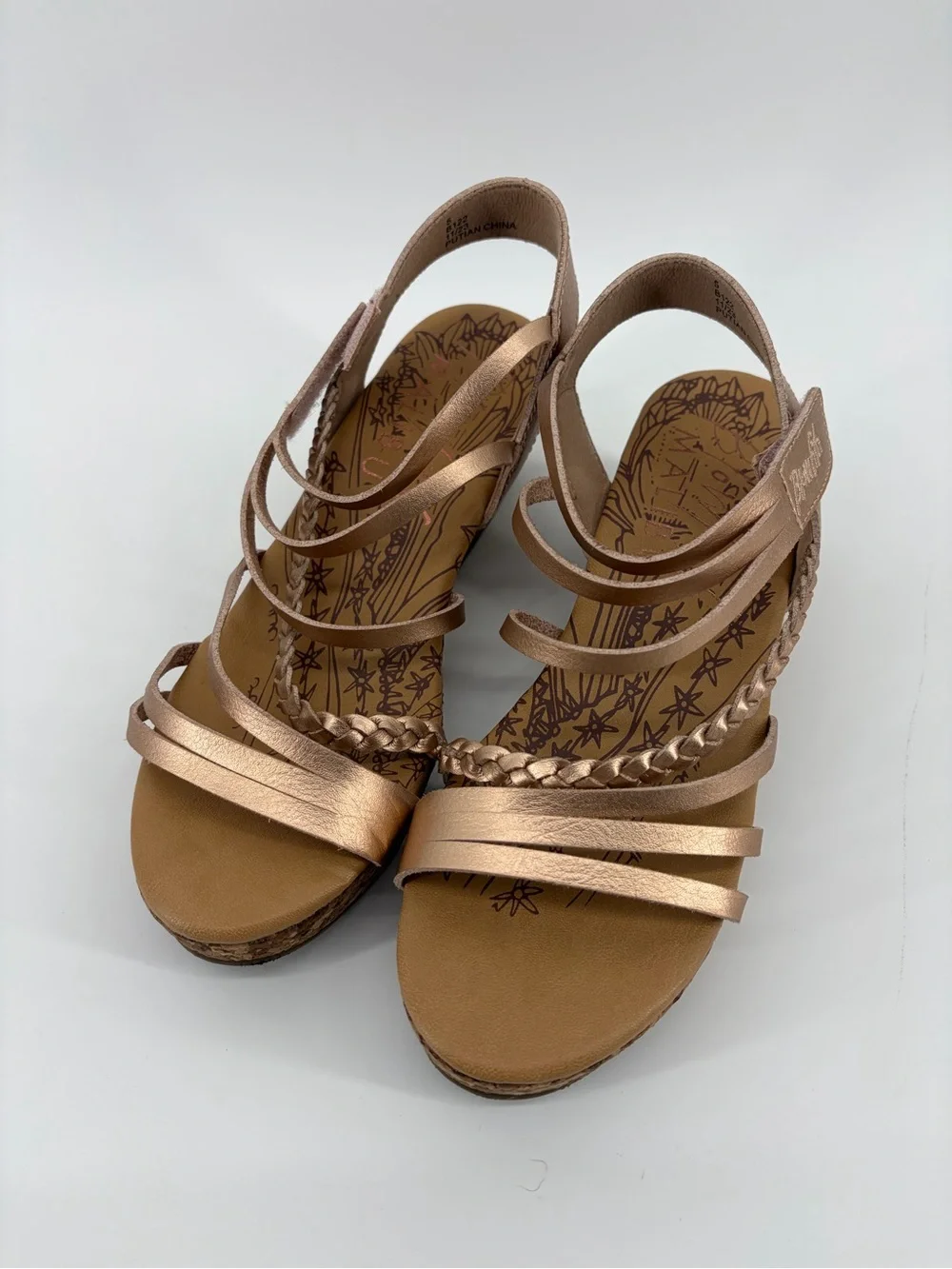 Girls Metallic Rose‎ Gold Braided Strap Wedge Sandals